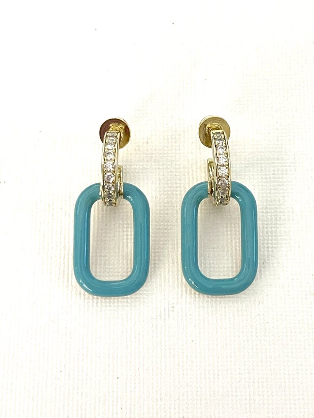 New Melinda Maria Earrings Pierced Dangle Drop Gold Blue Enamel Crystal